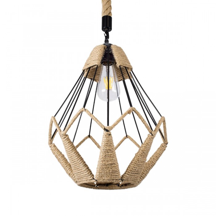 GloboStar® CONICAL 01617 Vintage Κρεμαστό Φωτιστικό Οροφής Μονόφωτο 1 x E27 Πλέγμα με Μπεζ Σχοινί Φ30 x Υ40cm GloboStar® CONICAL 01617 Vintage Κρεμαστό Φωτιστικό Οροφής Μονόφωτο 1 x E27 Πλέγμα με Μπεζ Σχοινί Φ30 x Υ40cm
