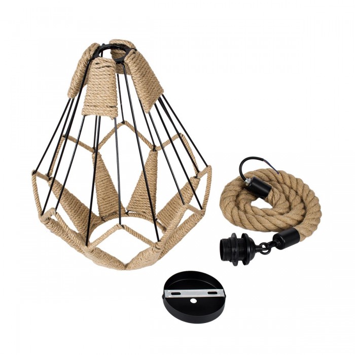 GloboStar® CONICAL 01617 Vintage Κρεμαστό Φωτιστικό Οροφής Μονόφωτο 1 x E27 Πλέγμα με Μπεζ Σχοινί Φ30 x Υ40cm GloboStar® CONICAL 01617 Vintage Κρεμαστό Φωτιστικό Οροφής Μονόφωτο 1 x E27 Πλέγμα με Μπεζ Σχοινί Φ30 x Υ40cm