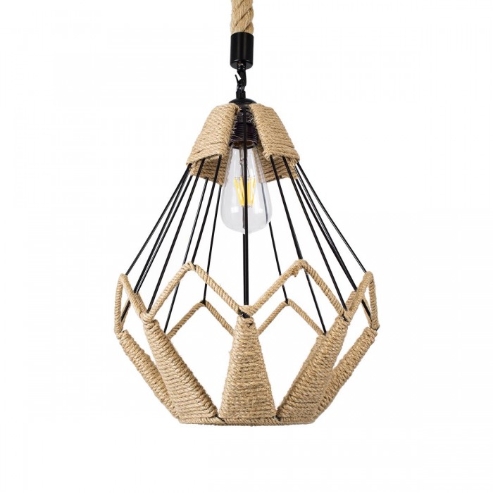 GloboStar® CONICAL 01617 Vintage Κρεμαστό Φωτιστικό Οροφής Μονόφωτο 1 x E27 Πλέγμα με Μπεζ Σχοινί Φ30 x Υ40cm GloboStar® CONICAL 01617 Vintage Κρεμαστό Φωτιστικό Οροφής Μονόφωτο 1 x E27 Πλέγμα με Μπεζ Σχοινί Φ30 x Υ40cm