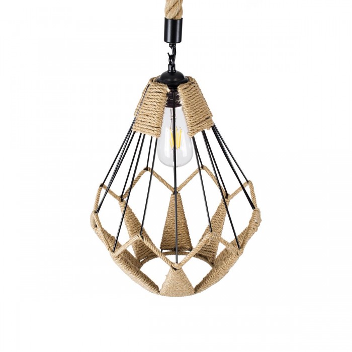 GloboStar® CONICAL 01617 Vintage Κρεμαστό Φωτιστικό Οροφής Μονόφωτο 1 x E27 Πλέγμα με Μπεζ Σχοινί Φ30 x Υ40cm GloboStar® CONICAL 01617 Vintage Κρεμαστό Φωτιστικό Οροφής Μονόφωτο 1 x E27 Πλέγμα με Μπεζ Σχοινί Φ30 x Υ40cm