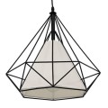 GloboStar® KAIRI 01618 Μοντέρνο Industrial Κρεμαστό Φωτιστικό Οροφής Μονόφωτο 1 x E27 Μαύρο με Άσπρο Ύφασμα Μεταλλικό Πλέγμα Φ38 x Υ39cm