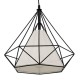 GloboStar® KAIRI 01618 Μοντέρνο Industrial Κρεμαστό Φωτιστικό Οροφής Μονόφωτο 1 x E27 Μαύρο με Άσπρο Ύφασμα Μεταλλικό Πλέγμα Φ38 x Υ39cm