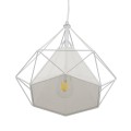 GloboStar® KAIRI 01619 Μοντέρνο Industrial Κρεμαστό Φωτιστικό Οροφής Μονόφωτο 1 x E27 Λευκό με Ύφασμα Μεταλλικό Πλέγμα Φ38 x Υ39cm