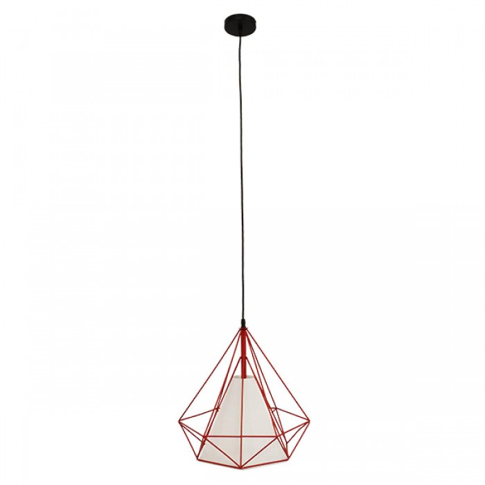 GloboStar® KAIRI 01620 Μοντέρνο Industrial Κρεμαστό Φωτιστικό Οροφής Μονόφωτο 1 x E27 Κόκκινο με Άσπρο Ύφασμα Μεταλλικό Πλέγμα Φ38 x Υ39cm