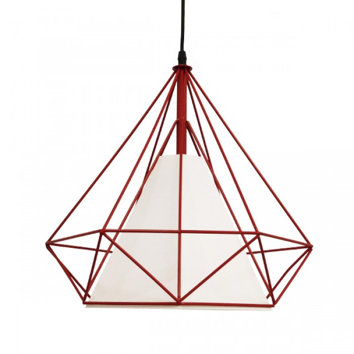 GloboStar® KAIRI 01620 Μοντέρνο Industrial Κρεμαστό Φωτιστικό Οροφής Μονόφωτο 1 x E27 Κόκκινο με Άσπρο Ύφασμα Μεταλλικό Πλέγμα Φ38 x Υ39cm