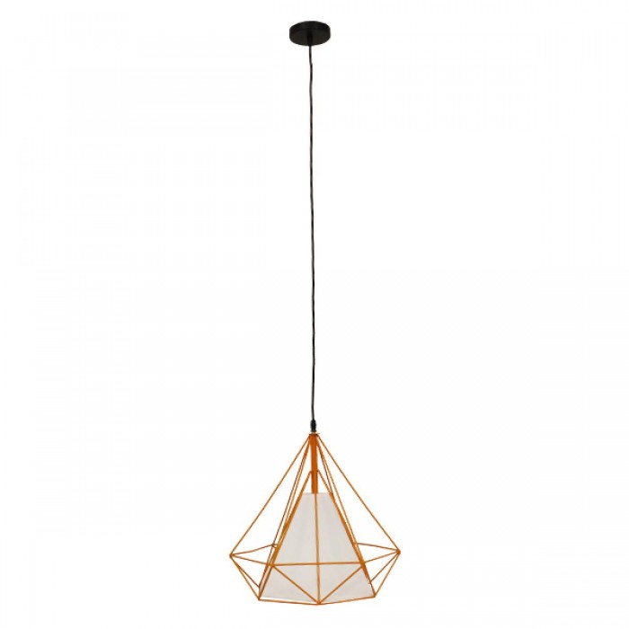 GloboStar® KAIRI 01621 Μοντέρνο Industrial Κρεμαστό Φωτιστικό Οροφής Μονόφωτο 1 x E27 Πορτοκαλί με Άσπρο Ύφασμα Μεταλλικό Πλέγμα Φ38 x Υ39cm