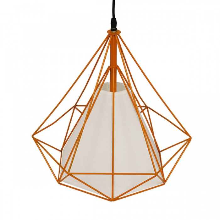 GloboStar® KAIRI 01621 Μοντέρνο Industrial Κρεμαστό Φωτιστικό Οροφής Μονόφωτο 1 x E27 Πορτοκαλί με Άσπρο Ύφασμα Μεταλλικό Πλέγμα Φ38 x Υ39cm