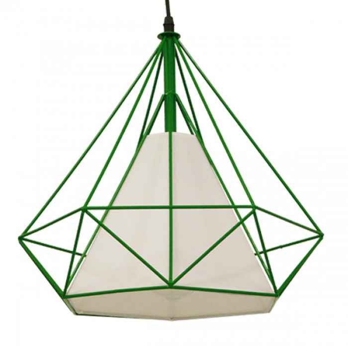 GloboStar® KAIRI 01622 Μοντέρνο Industrial Κρεμαστό Φωτιστικό Οροφής Μονόφωτο 1 x E27 Πράσινο με Άσπρο Ύφασμα Μεταλλικό Πλέγμα Φ38 x Υ39cm