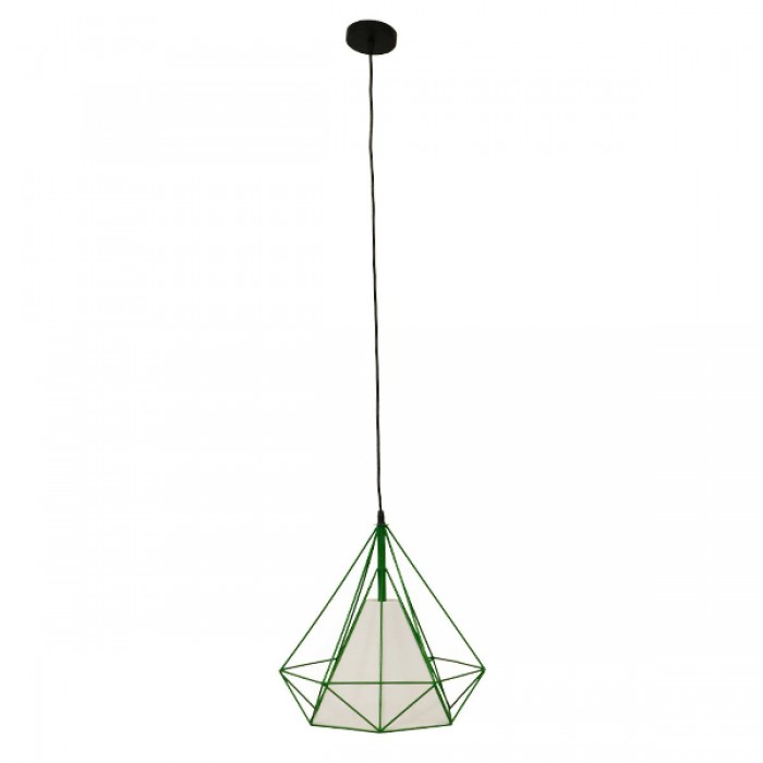 GloboStar® KAIRI 01622 Μοντέρνο Industrial Κρεμαστό Φωτιστικό Οροφής Μονόφωτο 1 x E27 Πράσινο με Άσπρο Ύφασμα Μεταλλικό Πλέγμα Φ38 x Υ39cm