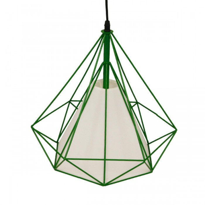 GloboStar® KAIRI 01622 Μοντέρνο Industrial Κρεμαστό Φωτιστικό Οροφής Μονόφωτο 1 x E27 Πράσινο με Άσπρο Ύφασμα Μεταλλικό Πλέγμα Φ38 x Υ39cm