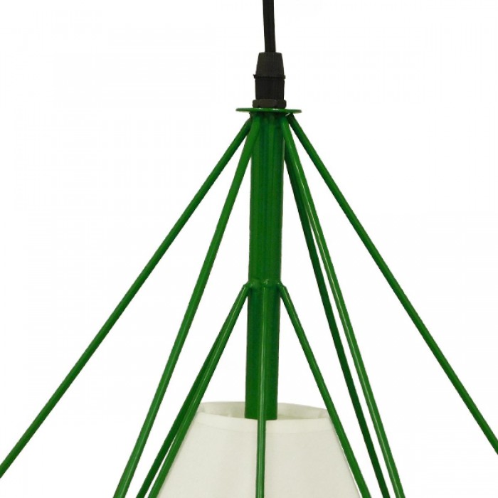 GloboStar® KAIRI 01622 Μοντέρνο Industrial Κρεμαστό Φωτιστικό Οροφής Μονόφωτο 1 x E27 Πράσινο με Άσπρο Ύφασμα Μεταλλικό Πλέγμα Φ38 x Υ39cm