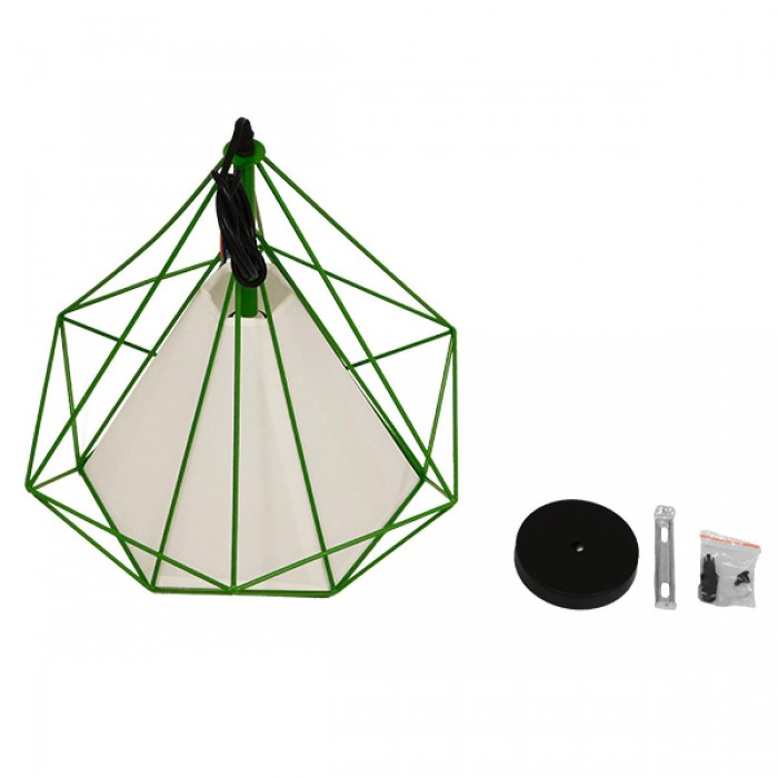 GloboStar® KAIRI 01622 Μοντέρνο Industrial Κρεμαστό Φωτιστικό Οροφής Μονόφωτο 1 x E27 Πράσινο με Άσπρο Ύφασμα Μεταλλικό Πλέγμα Φ38 x Υ39cm
