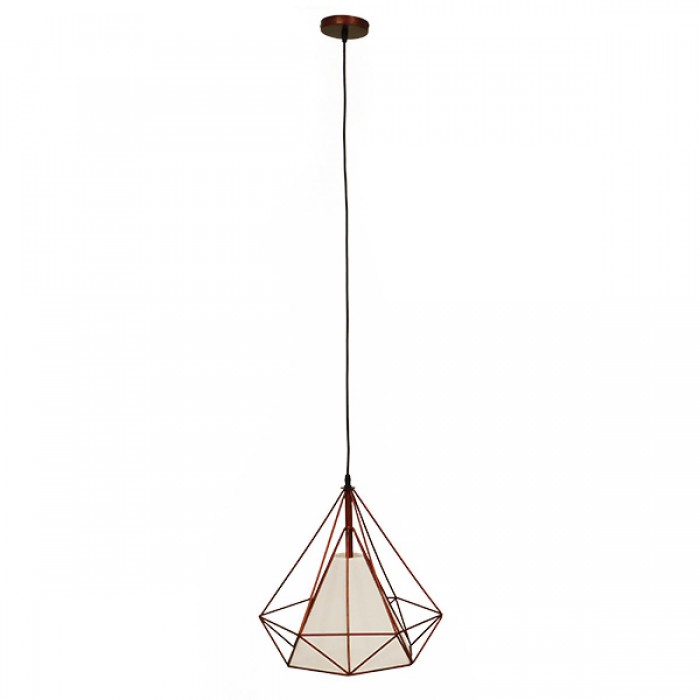 GloboStar® KAIRI 01623 Μοντέρνο Industrial Κρεμαστό Φωτιστικό Οροφής Μονόφωτο 1 x E27 Καφέ Σκουριά με Άσπρο Ύφασμα Μεταλλικό Πλέγμα Φ38 x Υ39cm