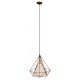 GloboStar® KAIRI 01623 Μοντέρνο Industrial Κρεμαστό Φωτιστικό Οροφής Μονόφωτο 1 x E27 Καφέ Σκουριά με Άσπρο Ύφασμα Μεταλλικό Πλέγμα Φ38 x Υ39cm