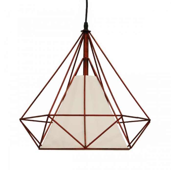 GloboStar® KAIRI 01623 Μοντέρνο Industrial Κρεμαστό Φωτιστικό Οροφής Μονόφωτο 1 x E27 Καφέ Σκουριά με Άσπρο Ύφασμα Μεταλλικό Πλέγμα Φ38 x Υ39cm