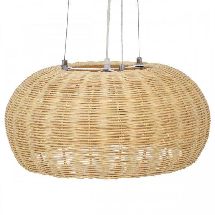 GloboStar® DE LA MER 01624 Vintage Κρεμαστό Φωτιστικό Οροφής Τρίφωτο 3 x E27 Καφέ Ξύλινο Μπαμπού Φ45 x Υ24cm