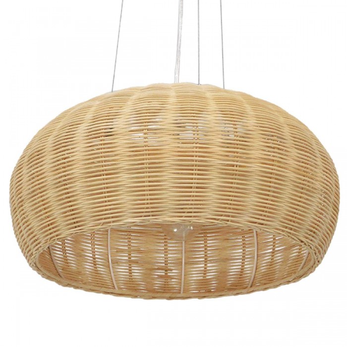 GloboStar® DE LA MER 01624 Vintage Κρεμαστό Φωτιστικό Οροφής Τρίφωτο 3 x E27 Καφέ Ξύλινο Μπαμπού Φ45 x Υ24cm