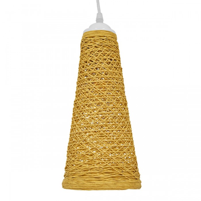 GloboStar® INCASS 01625 Vintage Κρεμαστό Φωτιστικό Οροφής Μονόφωτο 1 x E27 Μπεζ Ξύλινο Ψάθινο Rattan Φ15 x Υ30.5cm