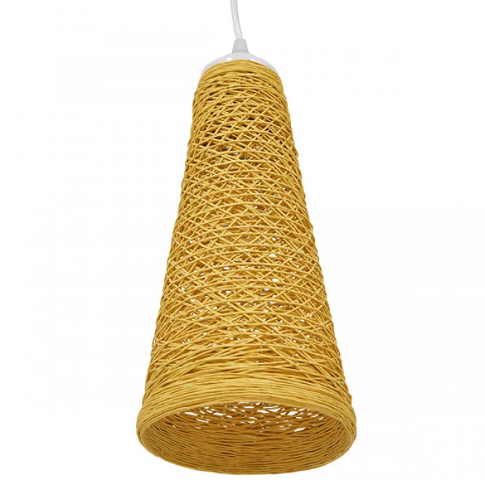 GloboStar® INCASS 01625 Vintage Κρεμαστό Φωτιστικό Οροφής Μονόφωτο 1 x E27 Μπεζ Ξύλινο Ψάθινο Rattan Φ15 x Υ30.5cm