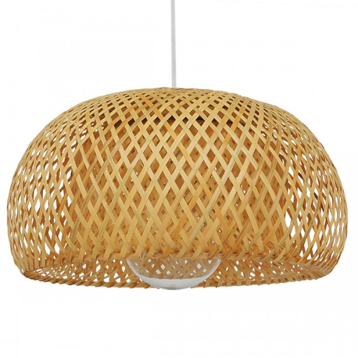 GloboStar® SAN TROPEZ 01626 Vintage Κρεμαστό Φωτιστικό Οροφής Μονόφωτο 1 x E27 Καφέ Ξύλινο Μπαμπού Φ38 x Υ22cm