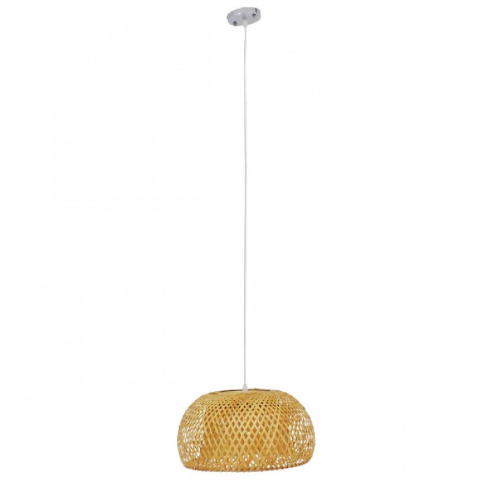 GloboStar® SAN TROPEZ 01626 Vintage Κρεμαστό Φωτιστικό Οροφής Μονόφωτο 1 x E27 Καφέ Ξύλινο Μπαμπού Φ38 x Υ22cm