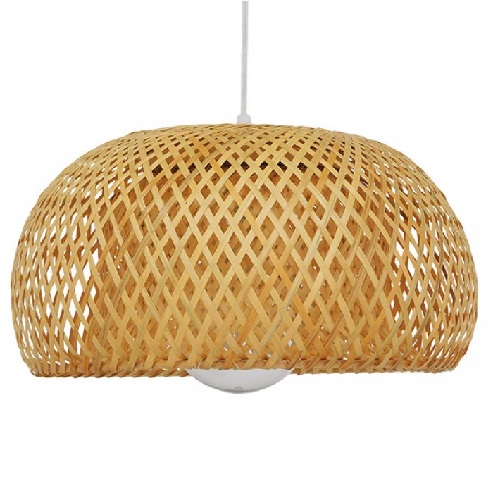 GloboStar® SAN TROPEZ 01626 Vintage Κρεμαστό Φωτιστικό Οροφής Μονόφωτο 1 x E27 Καφέ Ξύλινο Μπαμπού Φ38 x Υ22cm