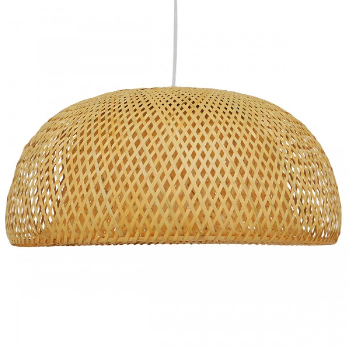 GloboStar® SAN TROPEZ 01627 Vintage Κρεμαστό Φωτιστικό Οροφής Μονόφωτο 1 x E27 Καφέ Ξύλινο Μπαμπού Φ60 x Υ29cm