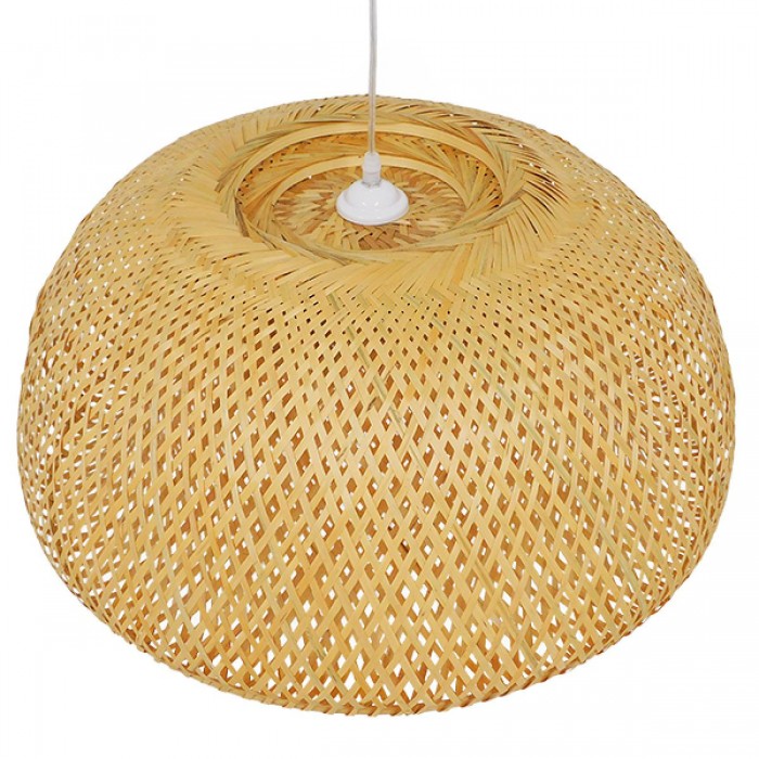 GloboStar® SAN TROPEZ 01627 Vintage Κρεμαστό Φωτιστικό Οροφής Μονόφωτο 1 x E27 Καφέ Ξύλινο Μπαμπού Φ60 x Υ29cm
