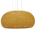GloboStar® FIJI 01628 Vintage Κρεμαστό Φωτιστικό Οροφής Πολύφωτο 5 x E27 Μπέζ Rattan Φ60 x Υ29cm