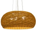 GloboStar® FIJI 01628 Vintage Κρεμαστό Φωτιστικό Οροφής Πολύφωτο 5 x E27 Μπέζ Rattan Φ60 x Υ29cm