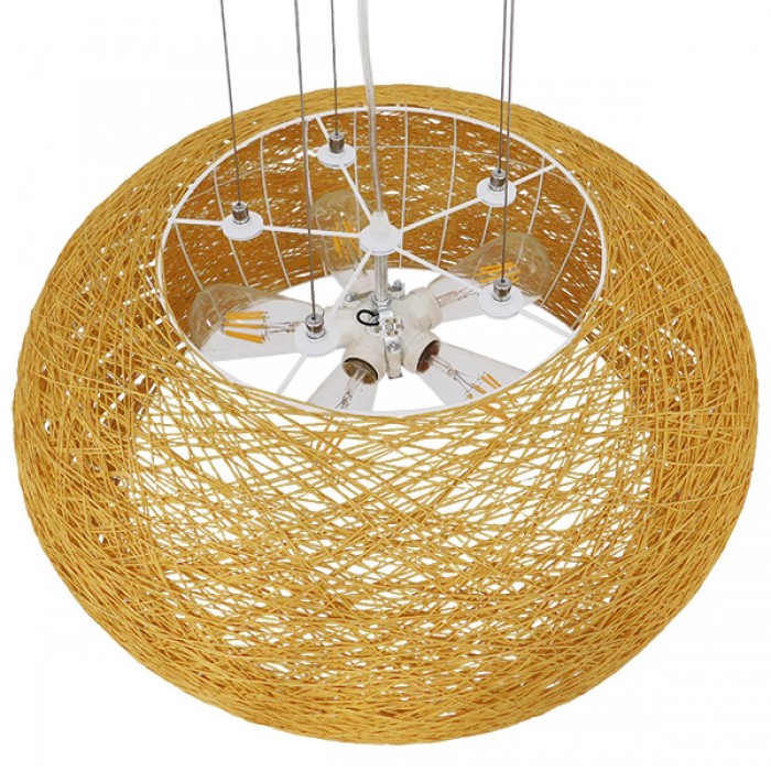 GloboStar® FIJI 01628 Vintage Κρεμαστό Φωτιστικό Οροφής Πολύφωτο 5 x E27 Μπέζ Rattan Φ60 x Υ29cm GloboStar® FIJI 01628 Vintage Κρεμαστό Φωτιστικό Οροφής Πολύφωτο 5 x E27 Μπέζ Rattan Φ60 x Υ29cm