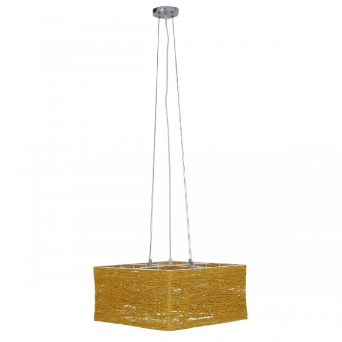 GloboStar® LONG BAY 01629 Vintage Κρεμαστό Φωτιστικό Οροφής Πολύφωτο 5 x E27 Καφέ Ξύλινο Rattan Μ40 x Π40 x Υ22.5cm