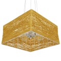 GloboStar® LONG BAY 01629 Vintage Κρεμαστό Φωτιστικό Οροφής Πολύφωτο 5 x E27 Καφέ Ξύλινο Rattan Μ40 x Π40 x Υ22.5cm