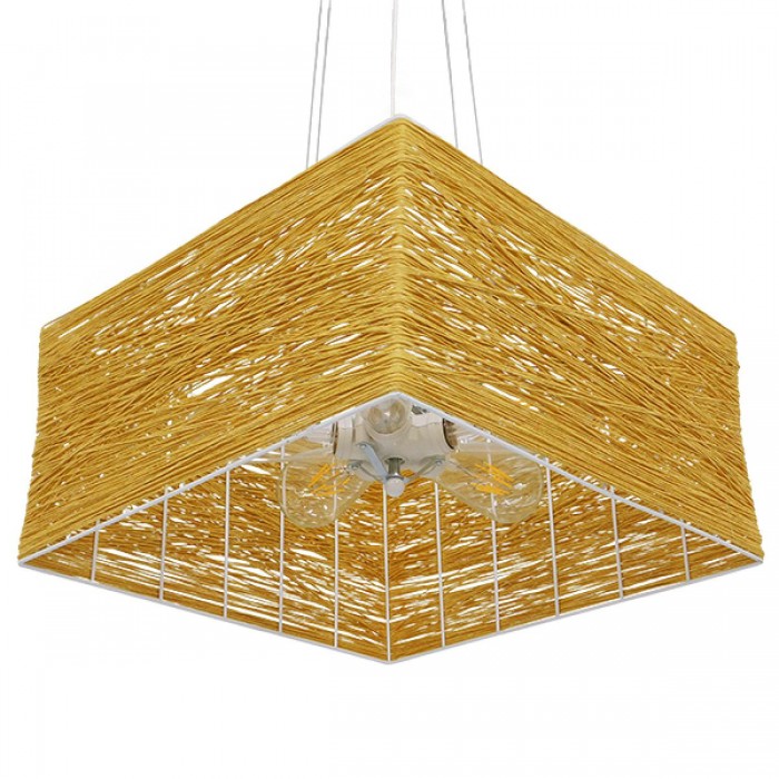GloboStar® LONG BAY 01629 Vintage Κρεμαστό Φωτιστικό Οροφής Πολύφωτο 5 x E27 Καφέ Ξύλινο Rattan Μ40 x Π40 x Υ22.5cm