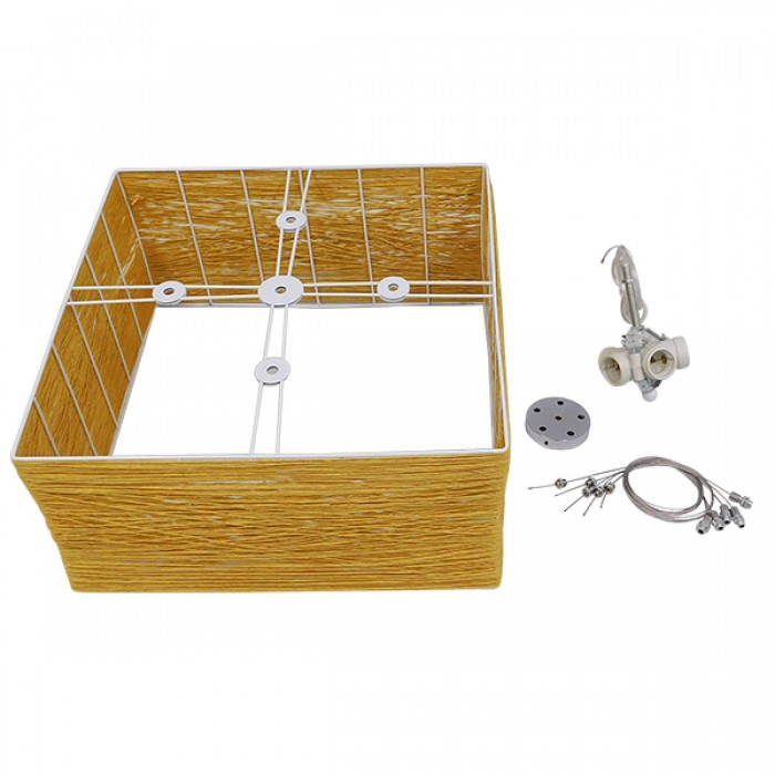 GloboStar® LONG BAY 01629 Vintage Κρεμαστό Φωτιστικό Οροφής Πολύφωτο 5 x E27 Καφέ Ξύλινο Rattan Μ40 x Π40 x Υ22.5cm