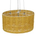 GloboStar® MADAGASKAR 01630 Vintage Κρεμαστό Φωτιστικό Οροφής Τρίφωτο 3 x E27 Καφέ Ξύλινο Rattan Φ40 x Υ22cm
