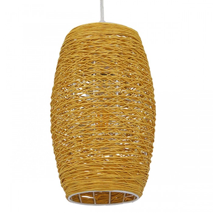 GloboStar® SAO PAULO 01631 Vintage Κρεμαστό Φωτιστικό Οροφής Μονόφωτο 1 x E27 Καφέ Ξύλινο Rattan Φ15 x Υ25cm