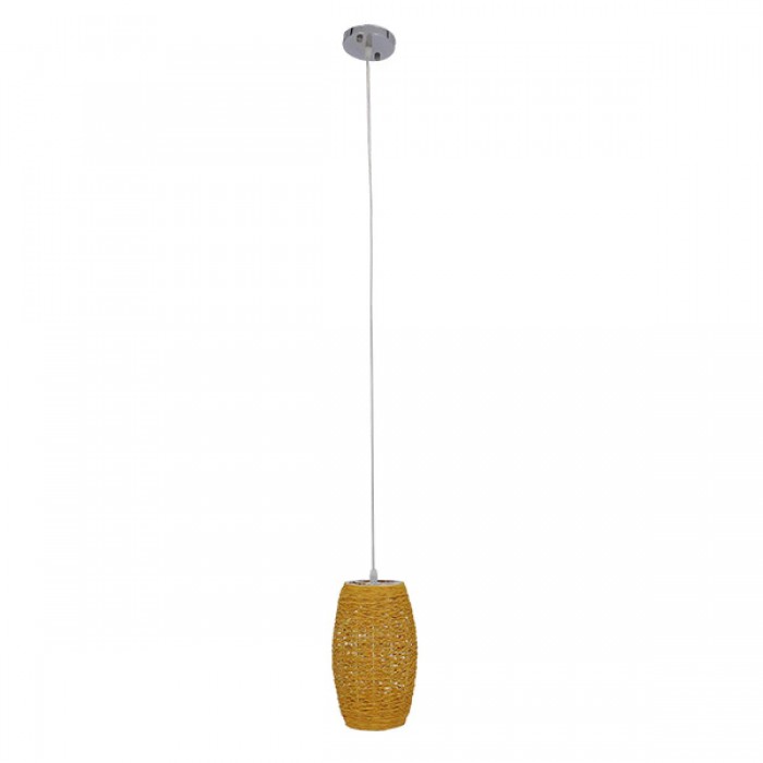 GloboStar® SAO PAULO 01631 Vintage Κρεμαστό Φωτιστικό Οροφής Μονόφωτο 1 x E27 Καφέ Ξύλινο Rattan Φ15 x Υ25cm