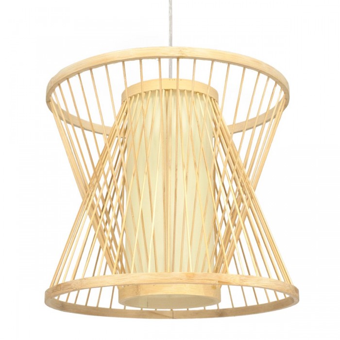 GloboStar® DE PARIS 01632 Vintage Κρεμαστό Φωτιστικό Οροφής Μονόφωτο 1 x E27 Μπεζ Ξύλινο Μπαμπού Φ35 x Y32cm