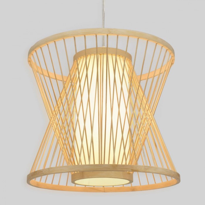 GloboStar® DE PARIS 01632 Vintage Κρεμαστό Φωτιστικό Οροφής Μονόφωτο 1 x E27 Μπεζ Ξύλινο Μπαμπού Φ35 x Y32cm