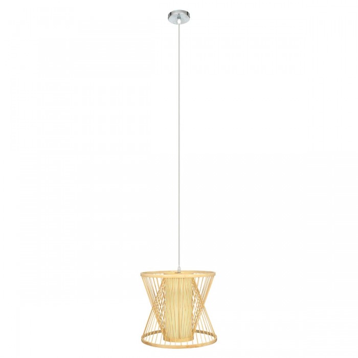 GloboStar® DE PARIS 01632 Vintage Κρεμαστό Φωτιστικό Οροφής Μονόφωτο 1 x E27 Μπεζ Ξύλινο Μπαμπού Φ35 x Y32cm