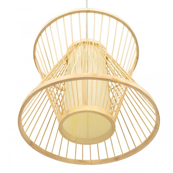GloboStar® DE PARIS 01632 Vintage Κρεμαστό Φωτιστικό Οροφής Μονόφωτο 1 x E27 Μπεζ Ξύλινο Μπαμπού Φ35 x Y32cm