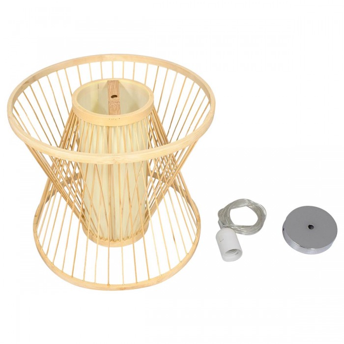 GloboStar® DE PARIS 01632 Vintage Κρεμαστό Φωτιστικό Οροφής Μονόφωτο 1 x E27 Μπεζ Ξύλινο Μπαμπού Φ35 x Y32cm