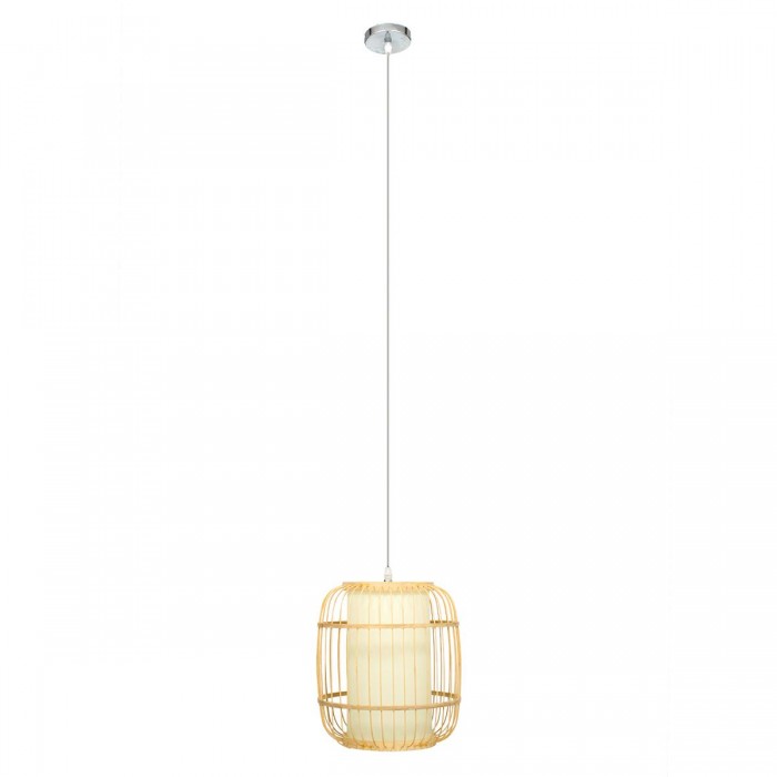 GloboStar® DE PARIS 01633 Vintage Κρεμαστό Φωτιστικό Οροφής Μονόφωτο 1 x E27 Μπεζ Ξύλινο Μπαμπού Φ26 x Y32cm