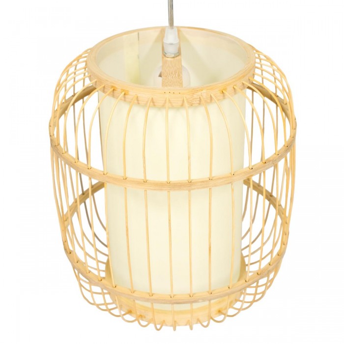 GloboStar® DE PARIS 01633 Vintage Κρεμαστό Φωτιστικό Οροφής Μονόφωτο 1 x E27 Μπεζ Ξύλινο Μπαμπού Φ26 x Y32cm