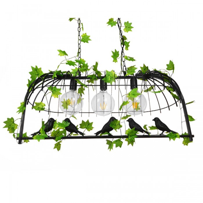 GloboStar® JUDE 01646 Vintage Industrial Κρεμαστό Φωτιστικό Οροφής Τρίφωτο 3 x E27 Μαύρο Μεταλλικό Πλέγμα Μ85.5 x Π37.5 x Y38cm