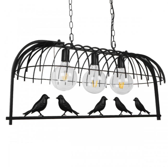GloboStar® JUDE 01646 Vintage Industrial Κρεμαστό Φωτιστικό Οροφής Τρίφωτο 3 x E27 Μαύρο Μεταλλικό Πλέγμα Μ85.5 x Π37.5 x Y38cm