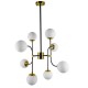 GloboStar® STARDUST 01649 Vintage Industrial Φωτιστικό Οροφής Πολύφωτο Μαύρο - Χρυσό Μεταλλικό Πολυέλαιος με Γυάλινες Μπάλες Λευκό Ματ Φ75 x Y100cm