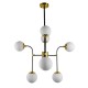 GloboStar® STARDUST 01649 Vintage Industrial Φωτιστικό Οροφής Πολύφωτο Μαύρο - Χρυσό Μεταλλικό Πολυέλαιος με Γυάλινες Μπάλες Λευκό Ματ Φ75 x Y100cm