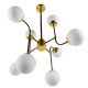 GloboStar® STARDUST 01649 Vintage Industrial Φωτιστικό Οροφής Πολύφωτο Μαύρο - Χρυσό Μεταλλικό Πολυέλαιος με Γυάλινες Μπάλες Λευκό Ματ Φ75 x Y100cm